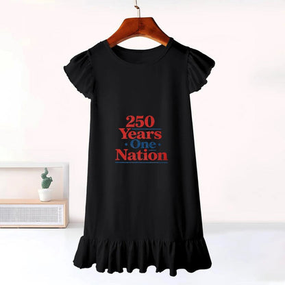 America 250th. Graphic Flutter Sleeve Dress, Soft Cotton Outfit for Girls Daily & Party