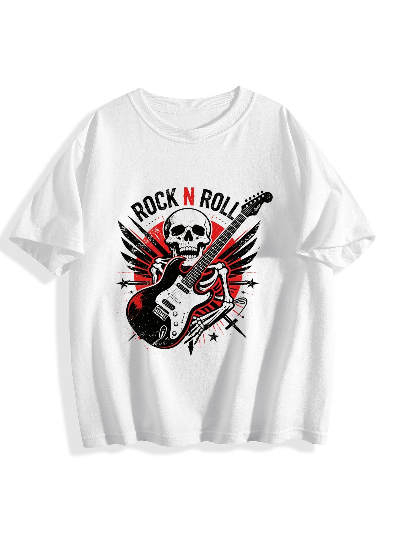 180g Pure Cotton Teenagers "ROCK N ROLL" Graphic Casual Cotton Tee for Boys Girls