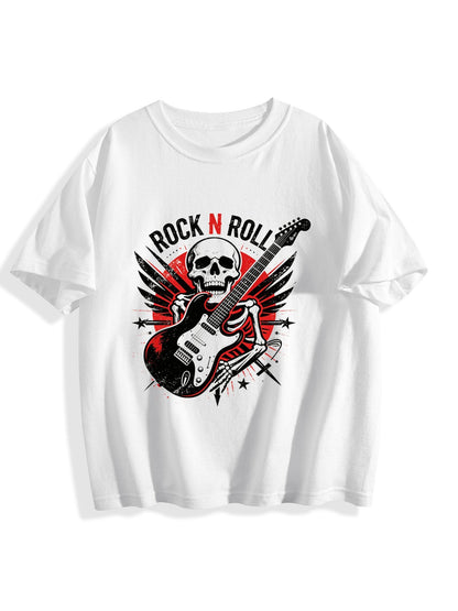 180g Pure Cotton Teenagers "ROCK N ROLL" Graphic Casual Cotton Tee for Boys Girls