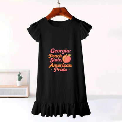 USA 250th. State Pride Graphic Flutter Sleeve Dress, Soft Cotton Outfit for Girls Daily & Party