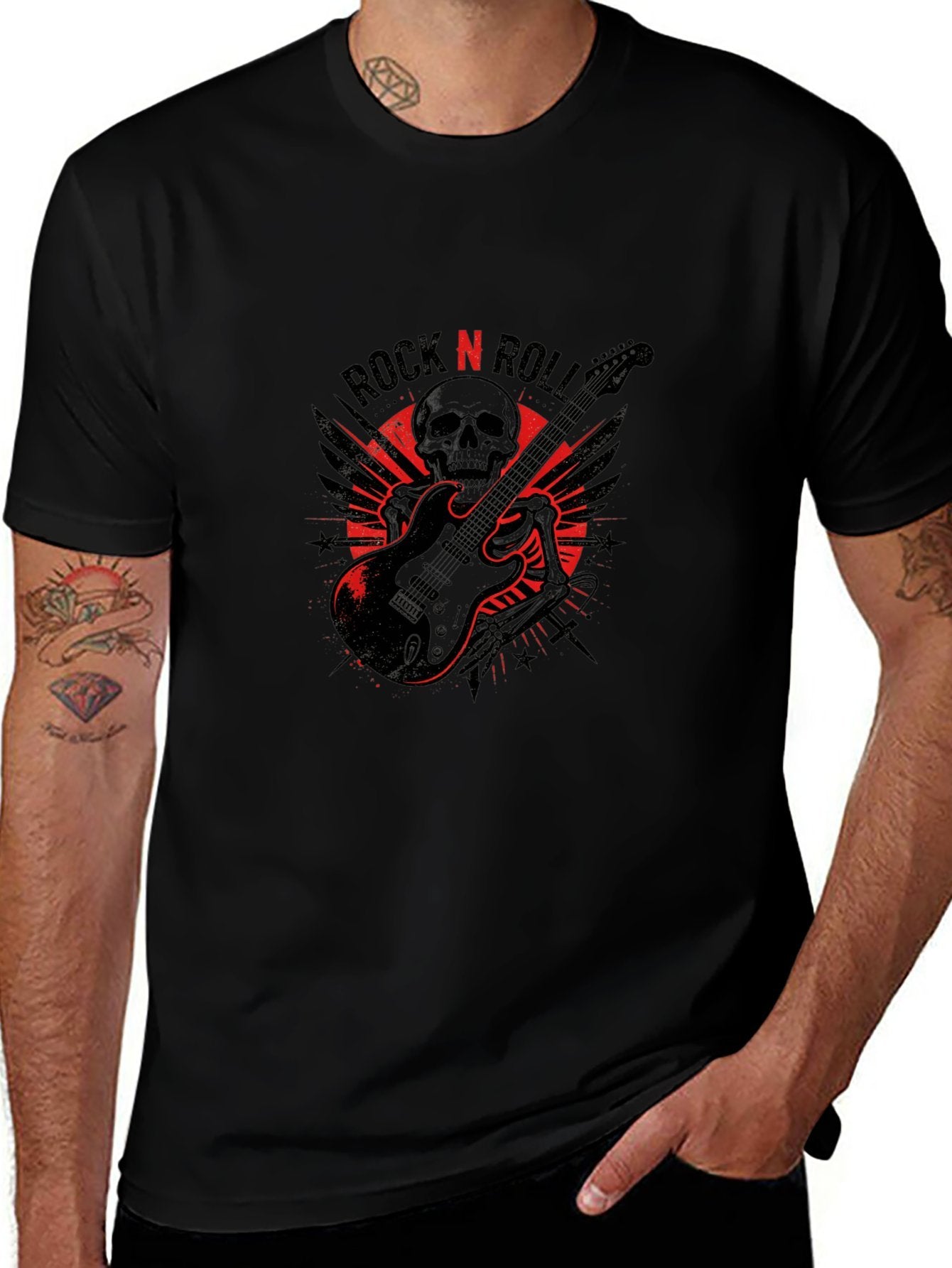 180g Pure Cotton Men's and Women's  "ROCK N ROLL" Graphic T-Shirt, USA Casual Cotton Tee