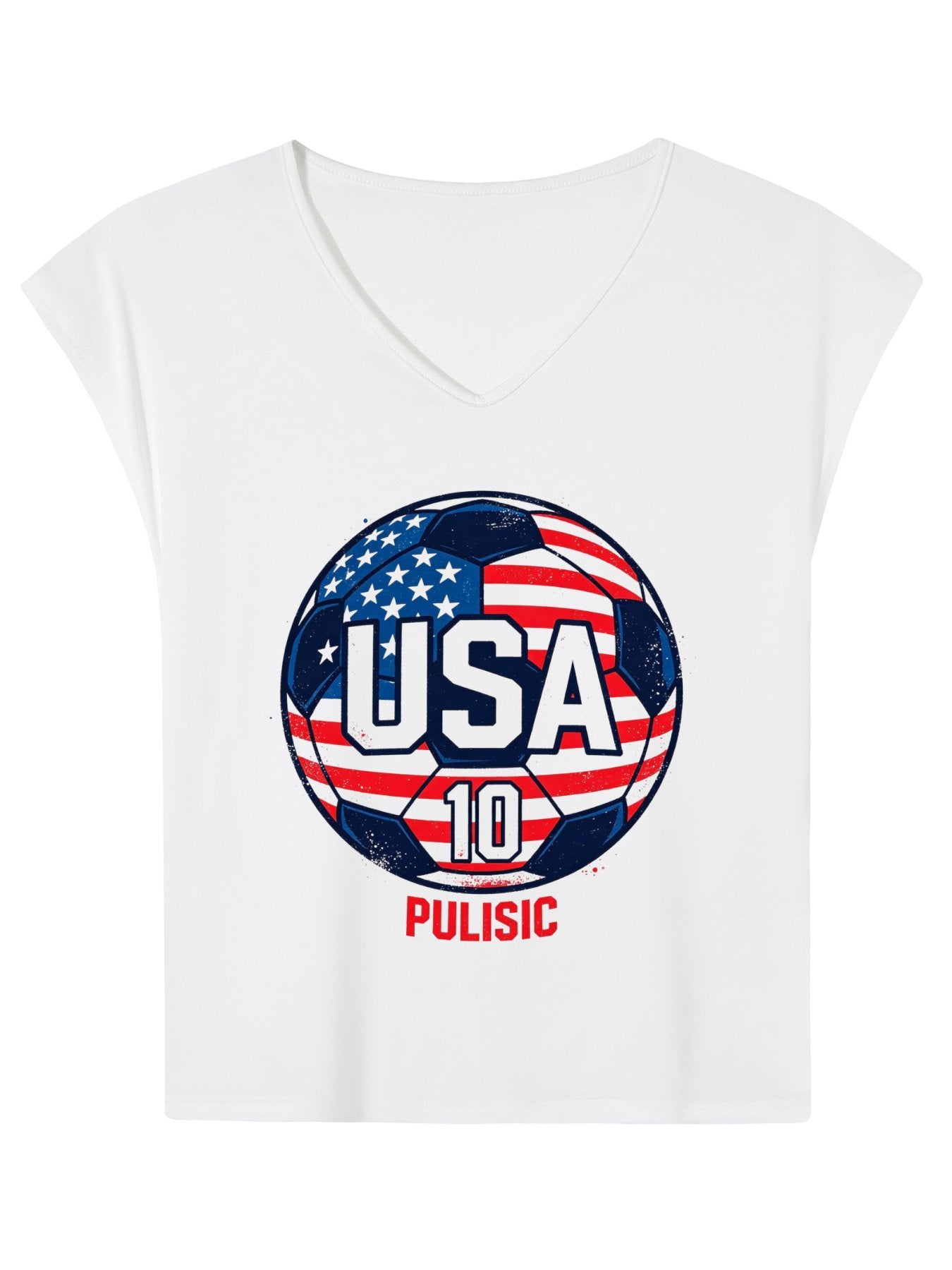 V-neck Sleeveless T-Shirt, Women's World Cup USA Soccer Graphic T-Shirt, USA Casual Cotton Tee