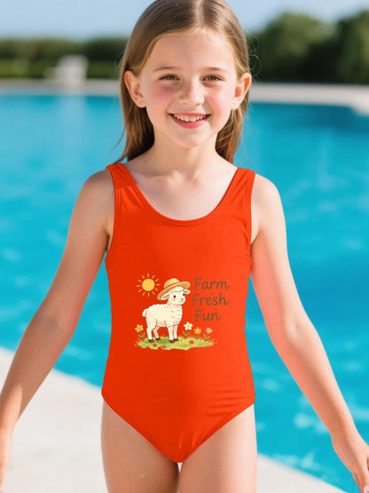 Cute Graphic One Piece Swimsuit for Girls, Perfect Summer Vacation Bathing Suit