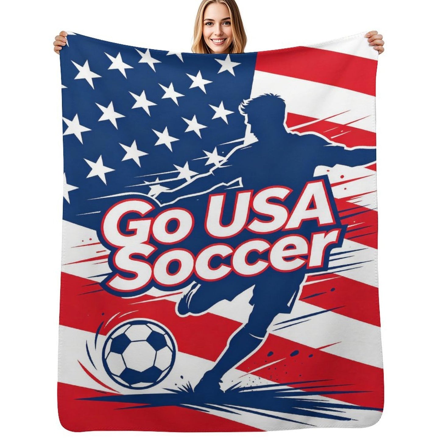 30"x 40" 280gsm Flannel + 220gsm Sherpa Fleece Blanket World Cup"GO USA SOCCER" Graphic Blanket, Soft Cover for Daily Use