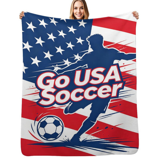 30"x 40" 280gsm Flannel + 220gsm Sherpa Fleece Blanket World Cup"GO USA SOCCER" Graphic Blanket, Soft Cover for Daily Use