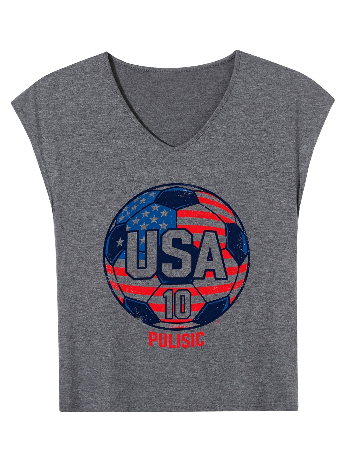V-neck Sleeveless T-Shirt, Women's World Cup USA Soccer Graphic T-Shirt, USA Casual Cotton Tee