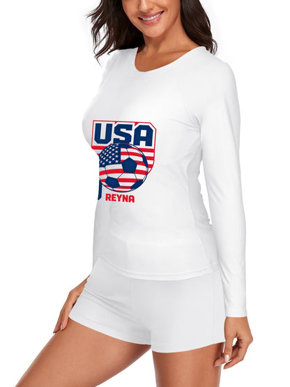 Printed Surf Wear Set, World Cup 2026 USA Graphic Customize Comfort Stretchy Bathing Suit for Ladies Outdoor Water Sports
