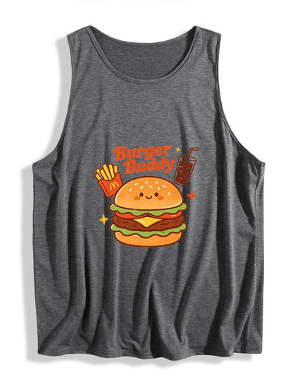 Women's "Burger Buddy" Sleeveless T-shirt, Casual Cotton Daily Wear Tank Top
