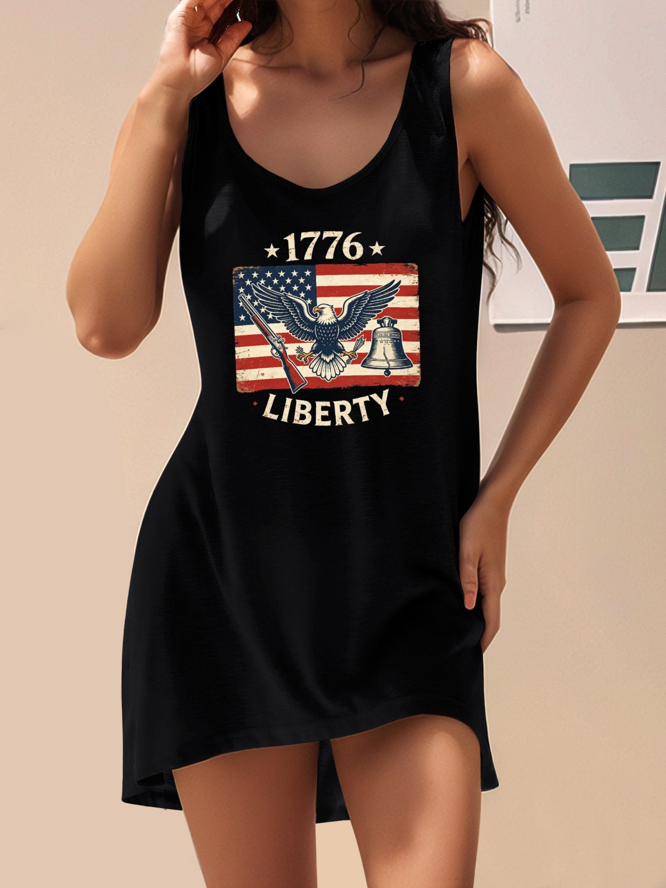 Women's Graphic Tank Dress, USA 250th. Graphic Customize Sleeveless Casual Summer Dress