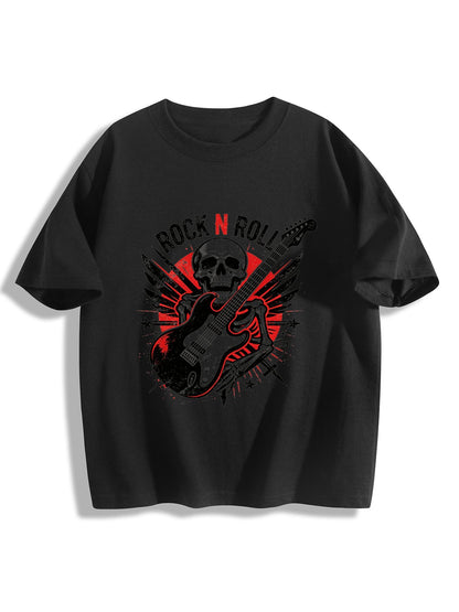180g Pure Cotton Teenagers "ROCK N ROLL" Graphic Casual Cotton Tee for Boys Girls