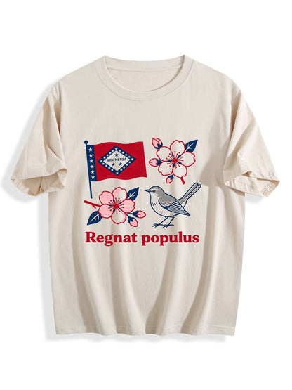 180g Pure Cotton Women's USA250 State Pride "Regnat Populus" GraphicT-Shirt, Seattle Sports Fan Casual Top