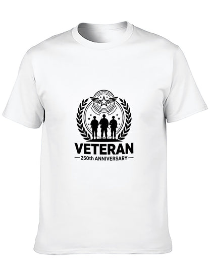 180g Pure Cotton Men's and Women's Patriotic "Veteran" Graphic Casual Cotton Tee for Daily Wear