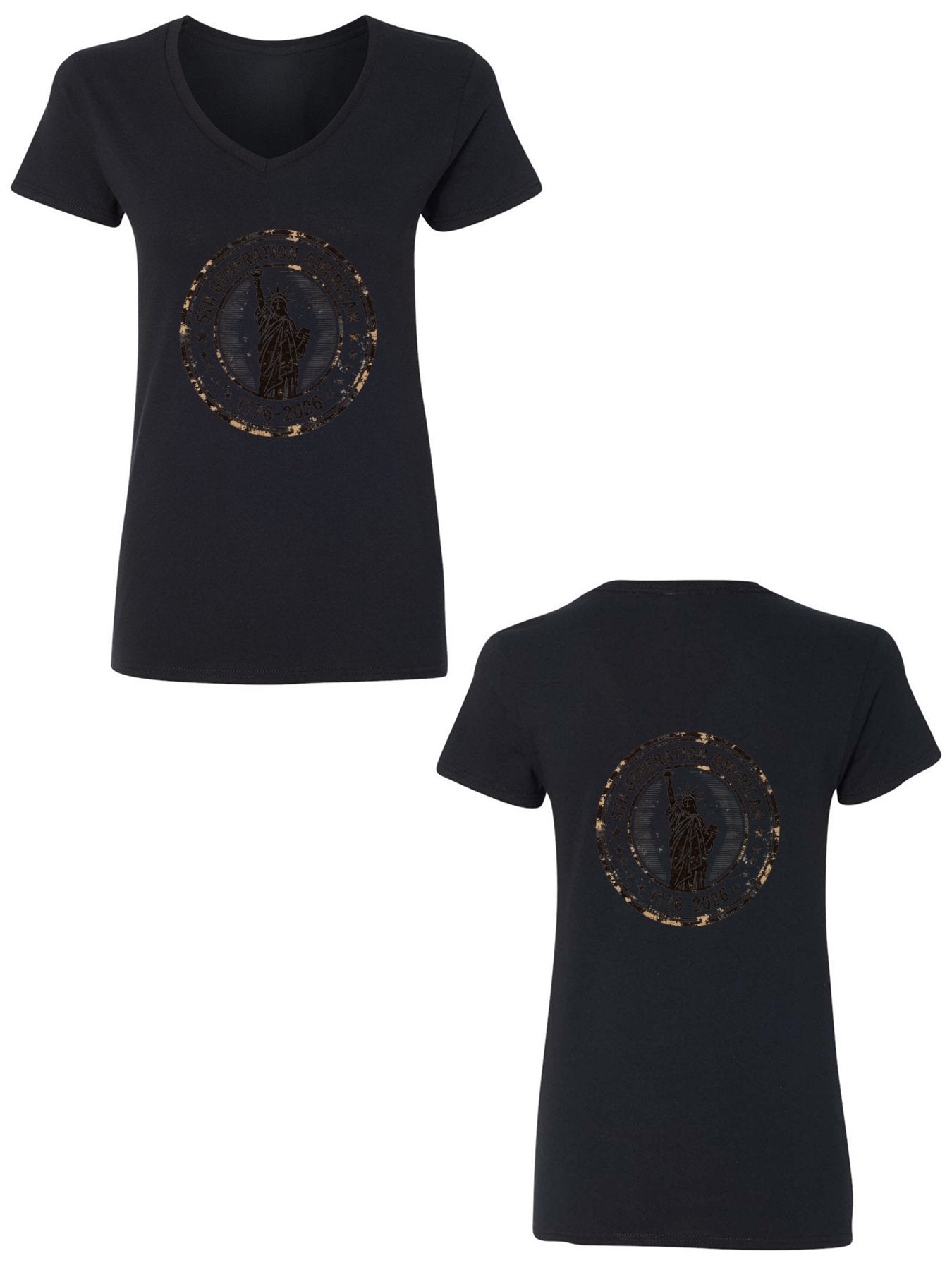 Pure Cotton V-neck Women's USA 250th. Family Legacy "5th. Generation " Graphic T-Shirt, USA Casual Cotton Tee