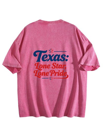 230g Pure Cotton Double-sided Print Adult's USA 250th. Texas Pride Graphic Washed T-Shirt, Casual Cotton Tee for Daily Wear