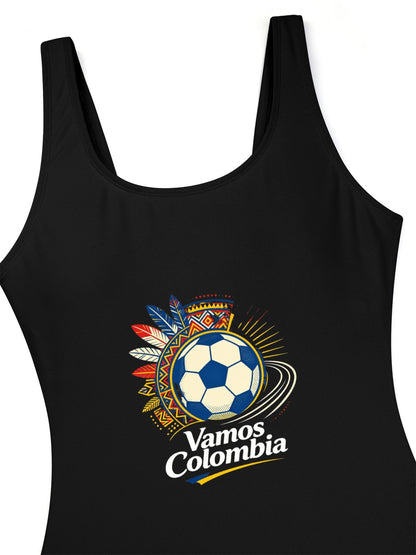 Unique Wold Cup 2026 "Vamos Colombia" Graphic One Piece Swimsuit, Trendy Outfit for Beach Pool & Vacation