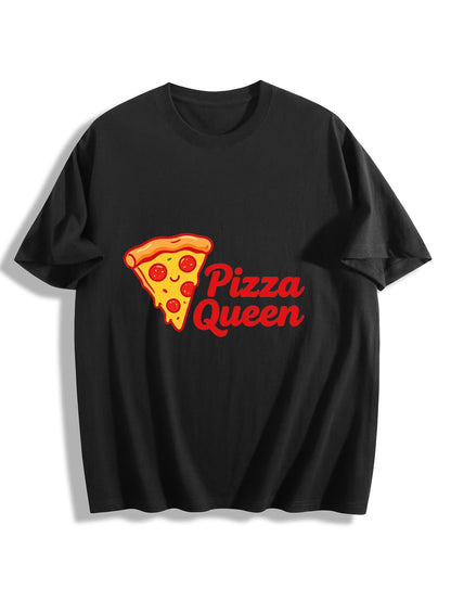 180g Pure Cotton Women's  "Pizza Queen" Graphic T-Shirt, USA Casual Cotton Tee