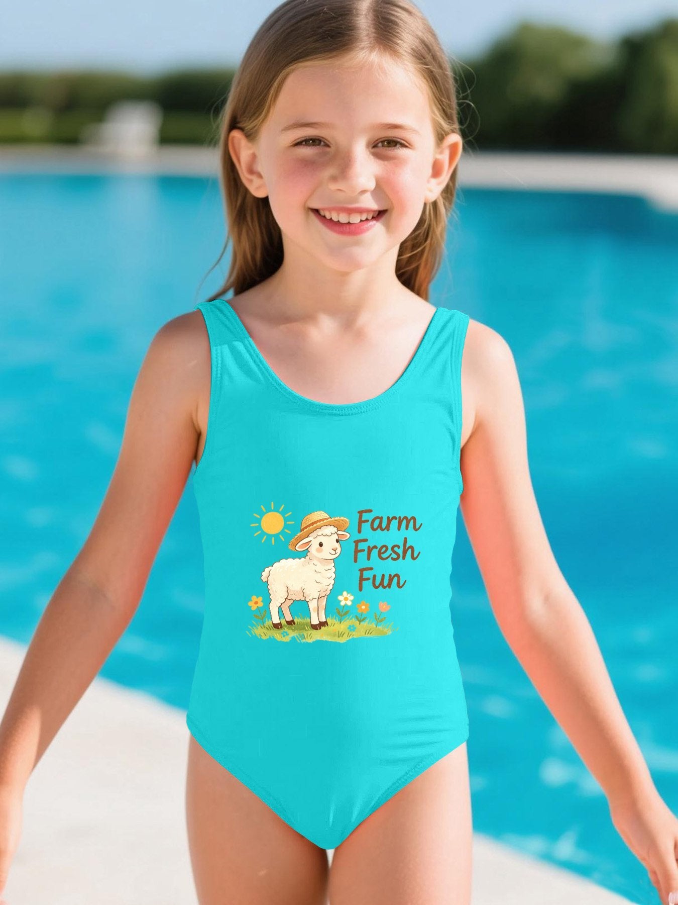 Cute Graphic One Piece Swimsuit for Girls, Perfect Summer Vacation Bathing Suit