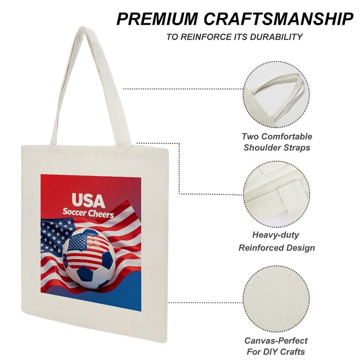 34x40cm World Cup USA Canvas Tote Bag, Practical Daily Use Carry Bag,Fashion Eco-Friendly Tote for Outdoor