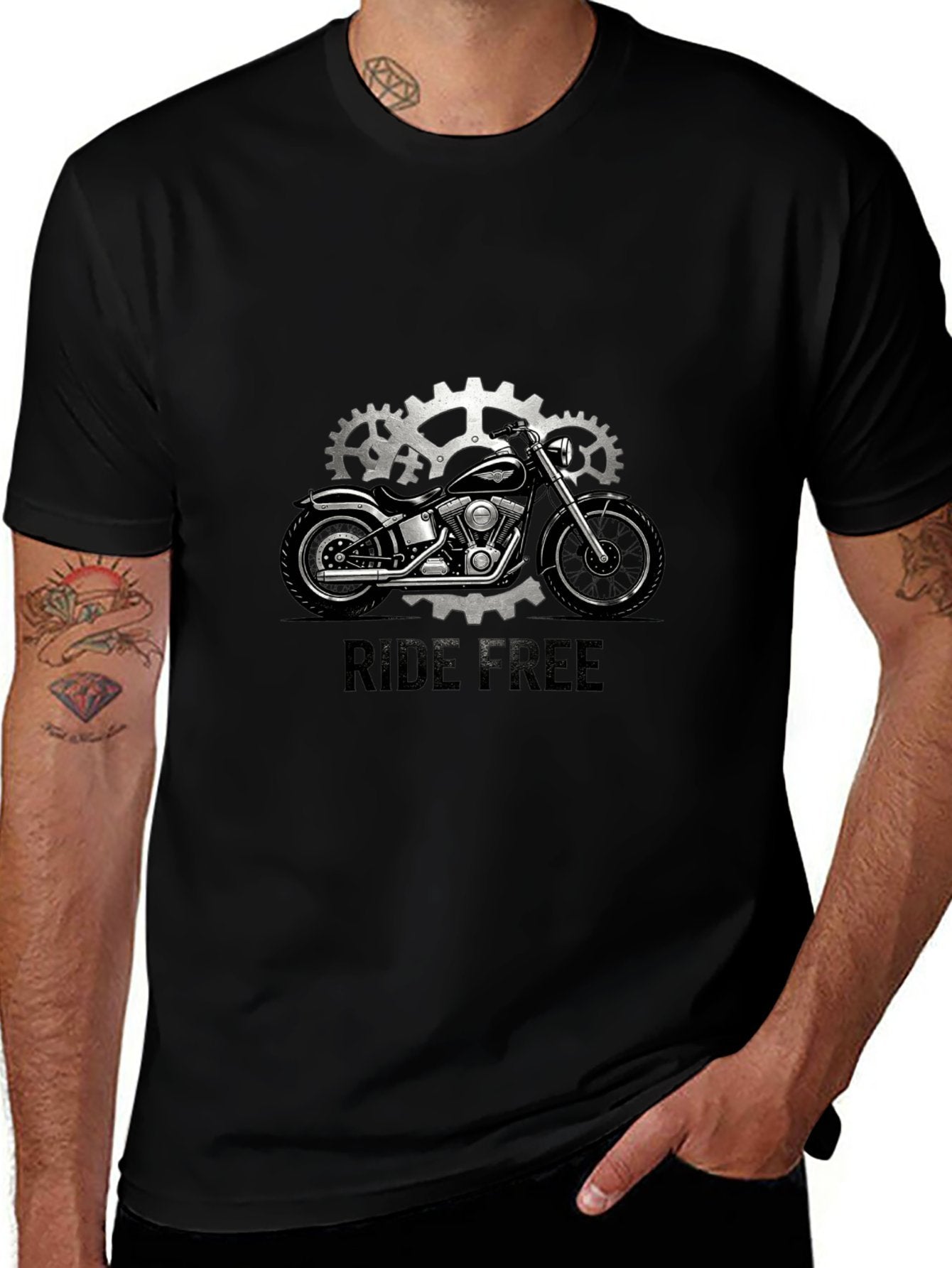180g Pure Cotton Men's and Women's  "RIDE FREE" Graphic T-Shirt, USA Casual Cotton Tee