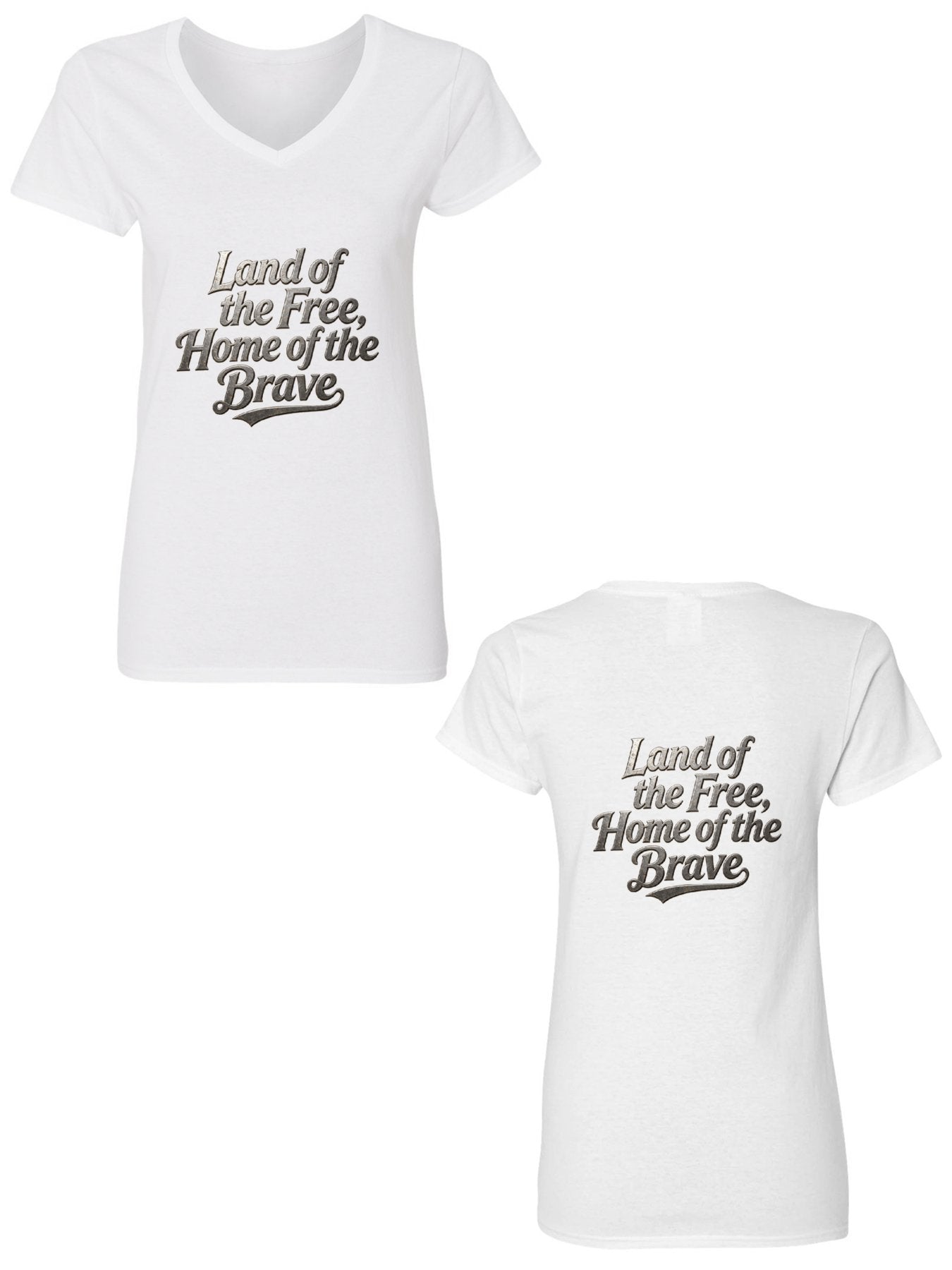 Pure Cotton V-neck Women's USA 250th. "Land of Free. Home of Brave" Graphic T-Shirt, USA Casual Cotton Tee
