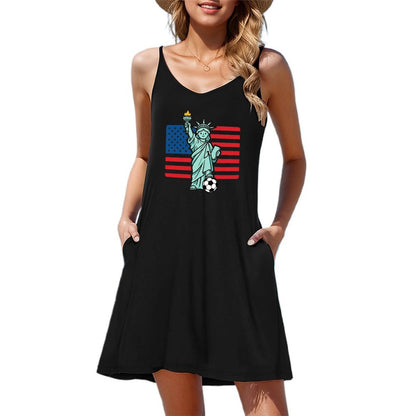 World Cup USA Graphic Women's Graphic Strap Dress, Casual Sleeveless Summer Dress
