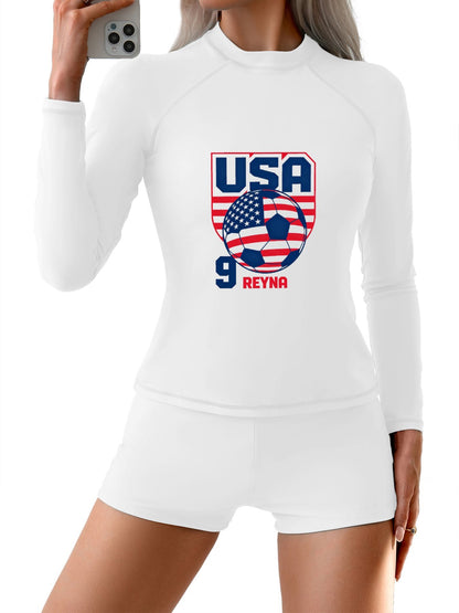 Printed Surf Wear Set, World Cup 2026 USA Graphic Customize Comfort Stretchy Bathing Suit for Ladies Outdoor Water Sports