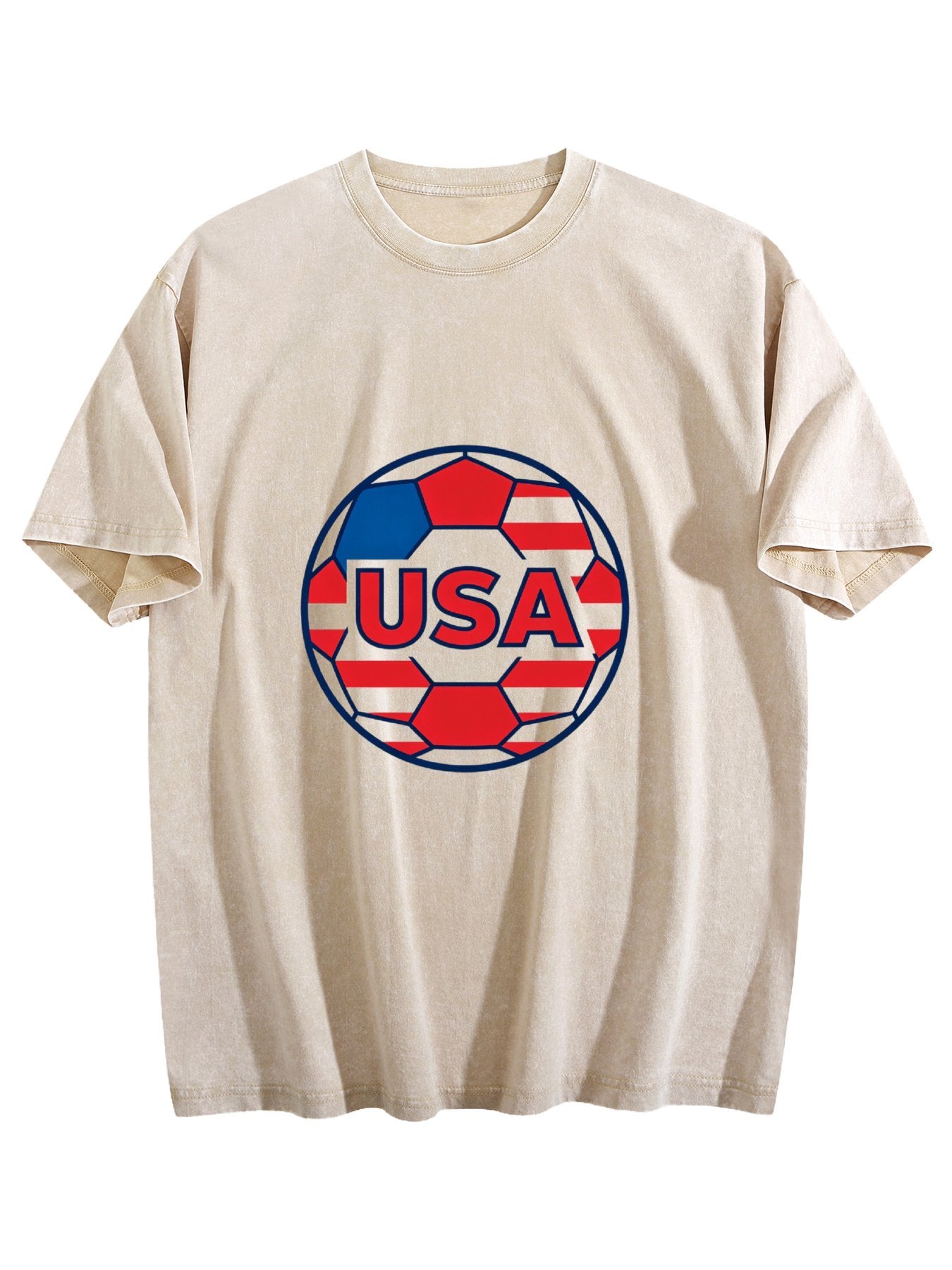 230g Pure Cotton Double-sided Print Adult's World Cup USA Graphic Washed T-Shirt, Casual Cotton Tee for Daily Wear