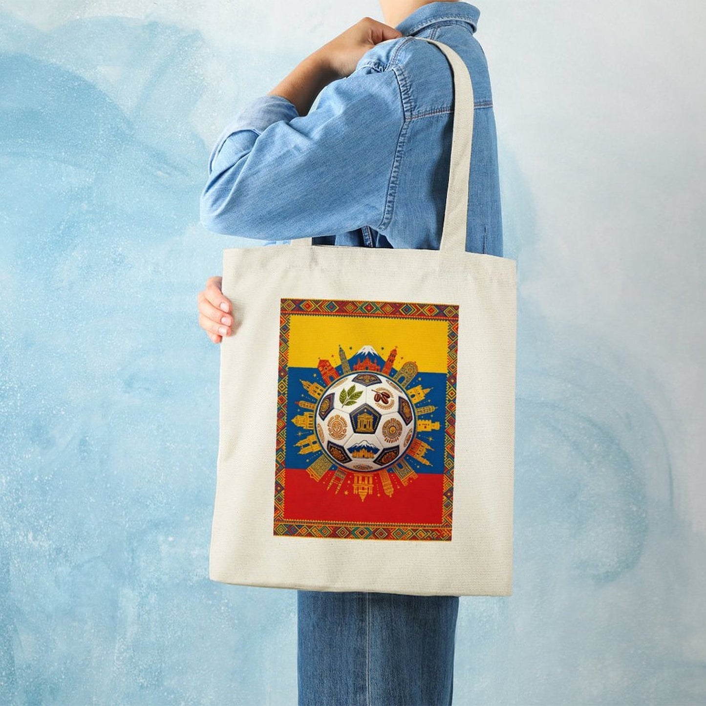 34x40cm World Cup Colombia Canvas Tote Bag, Practical Daily Use Carry Bag,Fashion Eco-Friendly Tote for Outdoor