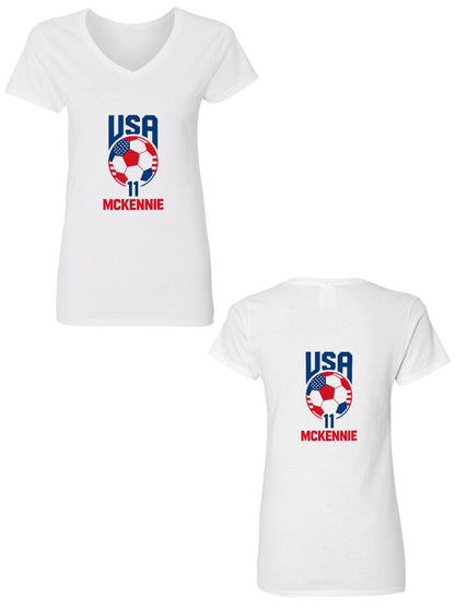 Pure Cotton V-neck Women's World Cup 2026 USA Graphic T-Shirt, USA Casual Cotton Tee