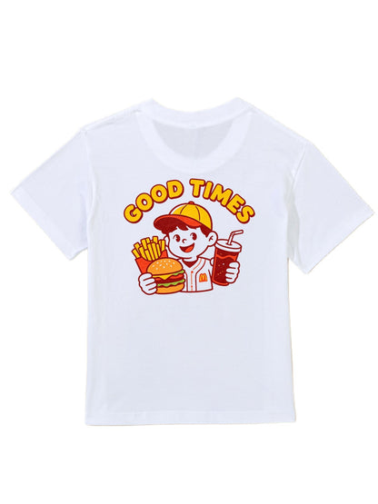 180g Pure Cotton Kid's "Good Times" Graphic T-Shirt, Casual Cotton Tee for Daily Wear