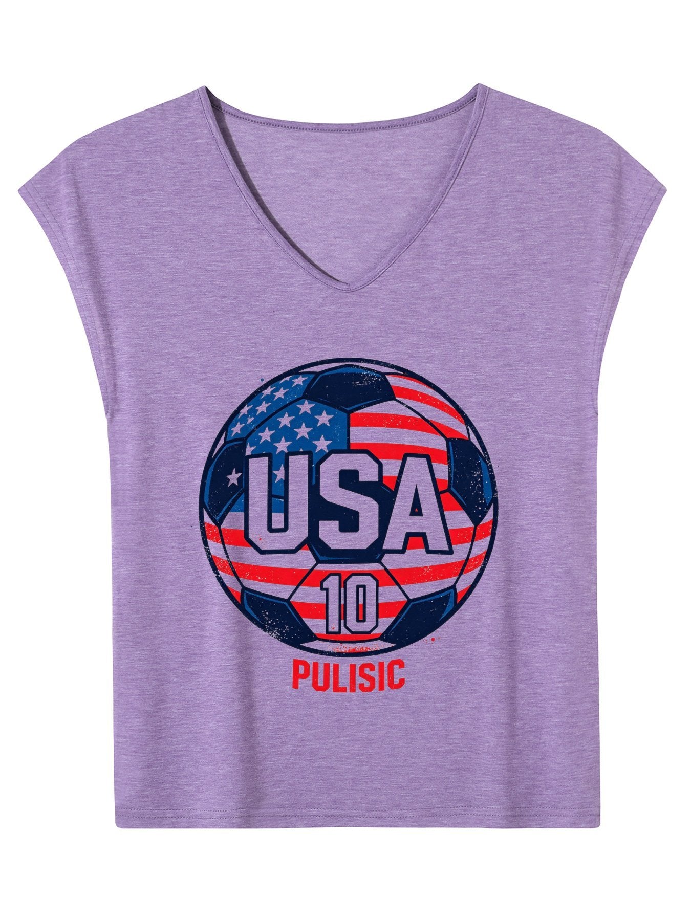 V-neck Sleeveless T-Shirt, Women's World Cup USA Soccer Graphic T-Shirt, USA Casual Cotton Tee