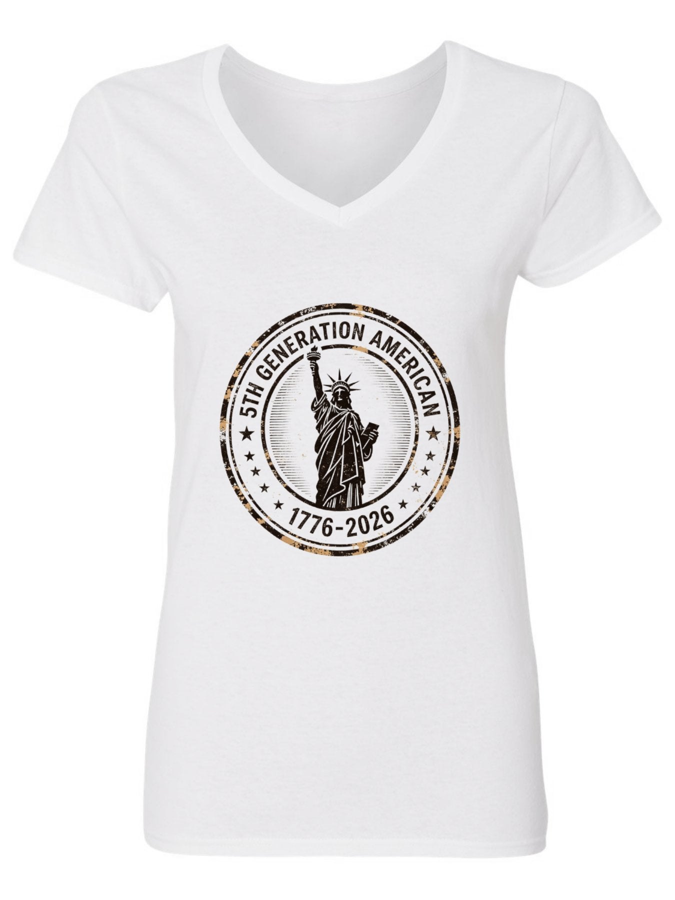 Pure Cotton V-neck Women's USA 250th. Family Legacy "5th. Generation " Graphic T-Shirt, USA Casual Cotton Tee