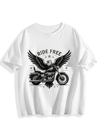 180g Pure Cotton Teenagers "Ride Free" Graphic Casual Cotton Tee for Boys Girls