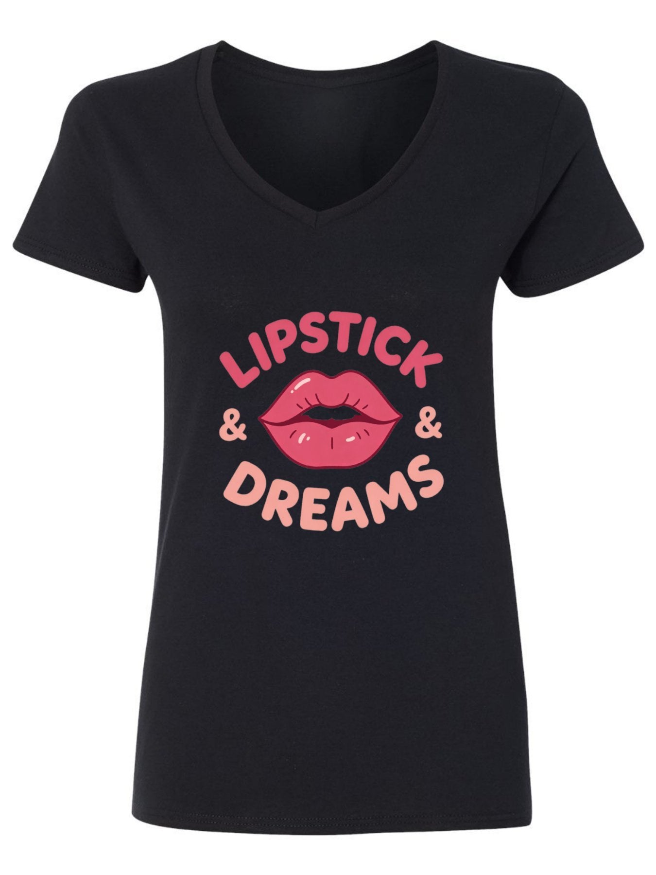 120g Pure Cotton V-neck Women's "LIPSTICK" Graphic T-Shirt,  Casual Cotton Tee for Daily Wear