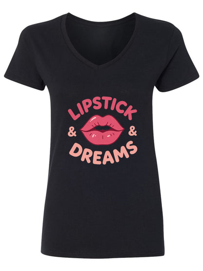 120g Pure Cotton V-neck Women's "LIPSTICK" Graphic T-Shirt,  Casual Cotton Tee for Daily Wear