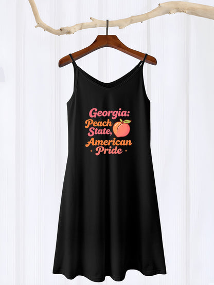 Women's Graphic Strap Dress, Casual Sleeveless Summer Dress with USA 250th. State Pride Graphic Printed