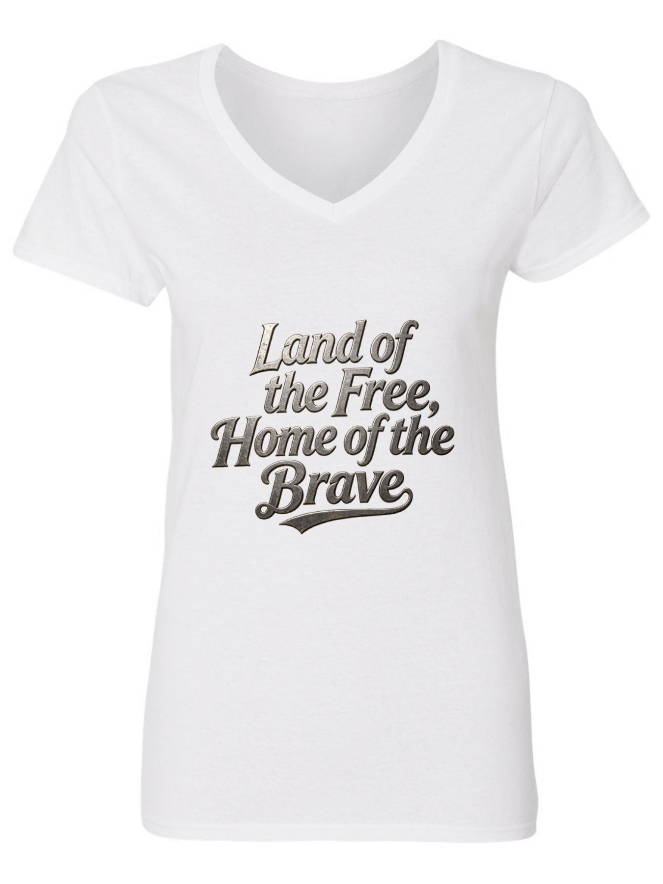 Pure Cotton V-neck Women's USA 250th. "Land of Free. Home of Brave" Graphic T-Shirt, USA Casual Cotton Tee