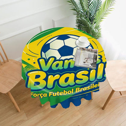 60"×60" Scalloped Edge Table Cover, World Cup 2026 "Vamos Brasil" Graphic Washable Decor Cover for Party & Daily Dining