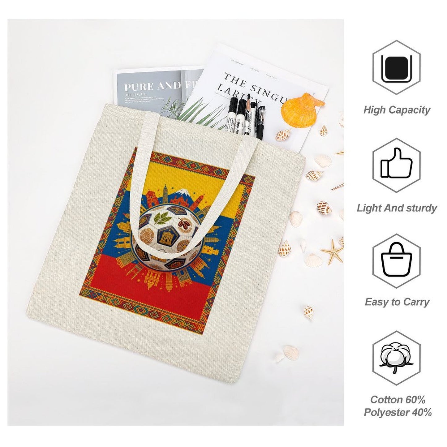 34x40cm World Cup Colombia Canvas Tote Bag, Practical Daily Use Carry Bag,Fashion Eco-Friendly Tote for Outdoor