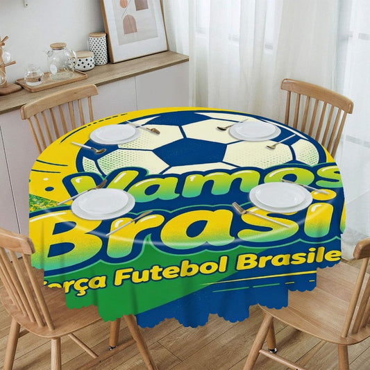 60"×60" Scalloped Edge Table Cover, World Cup 2026 "Vamos Brasil" Graphic Washable Decor Cover for Party & Daily Dining