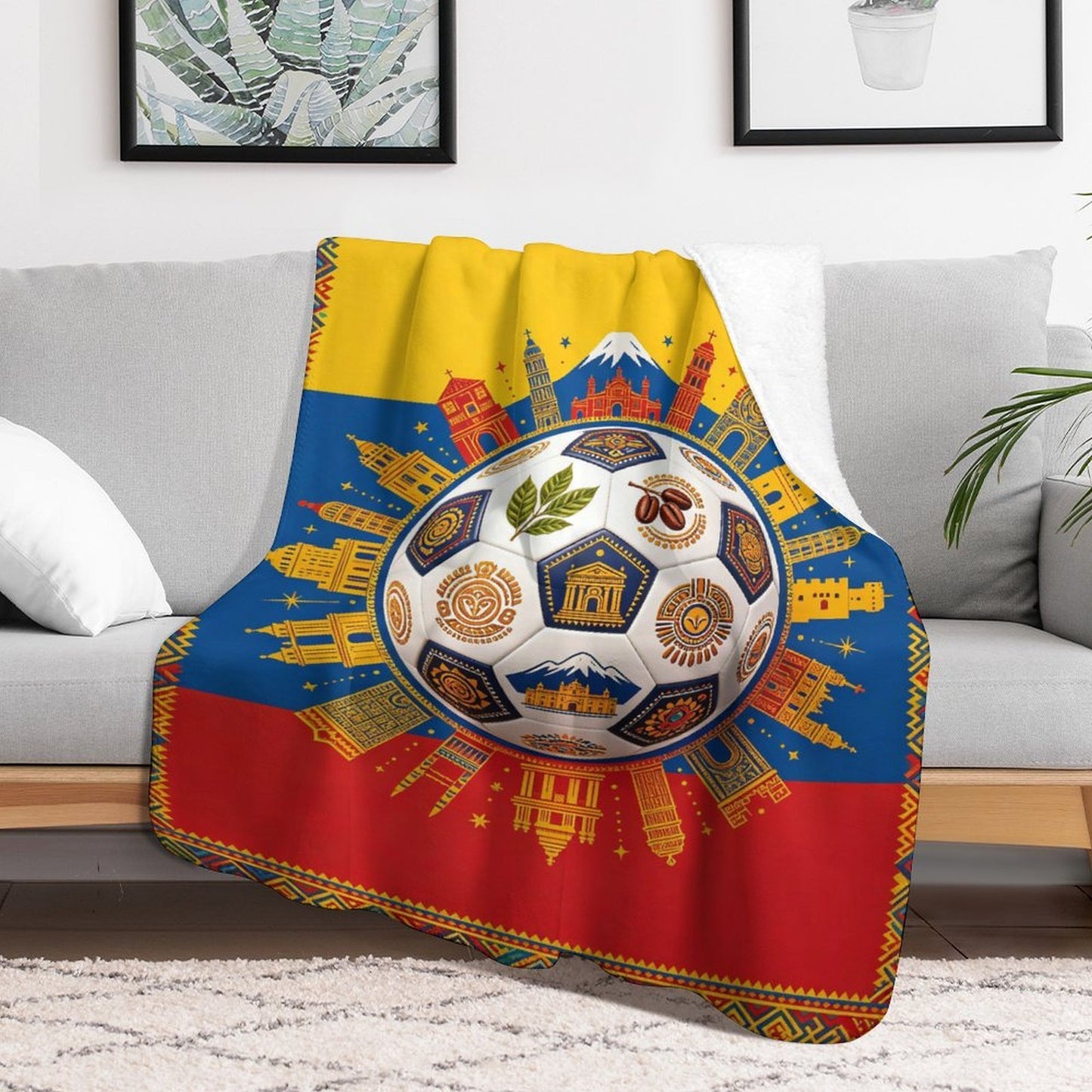 30"x40" 280gsm Flannel + 220gsm Sherpa Fleece Blanket World Cup Colombia Graphic Blanket, Soft Cover for Daily Use