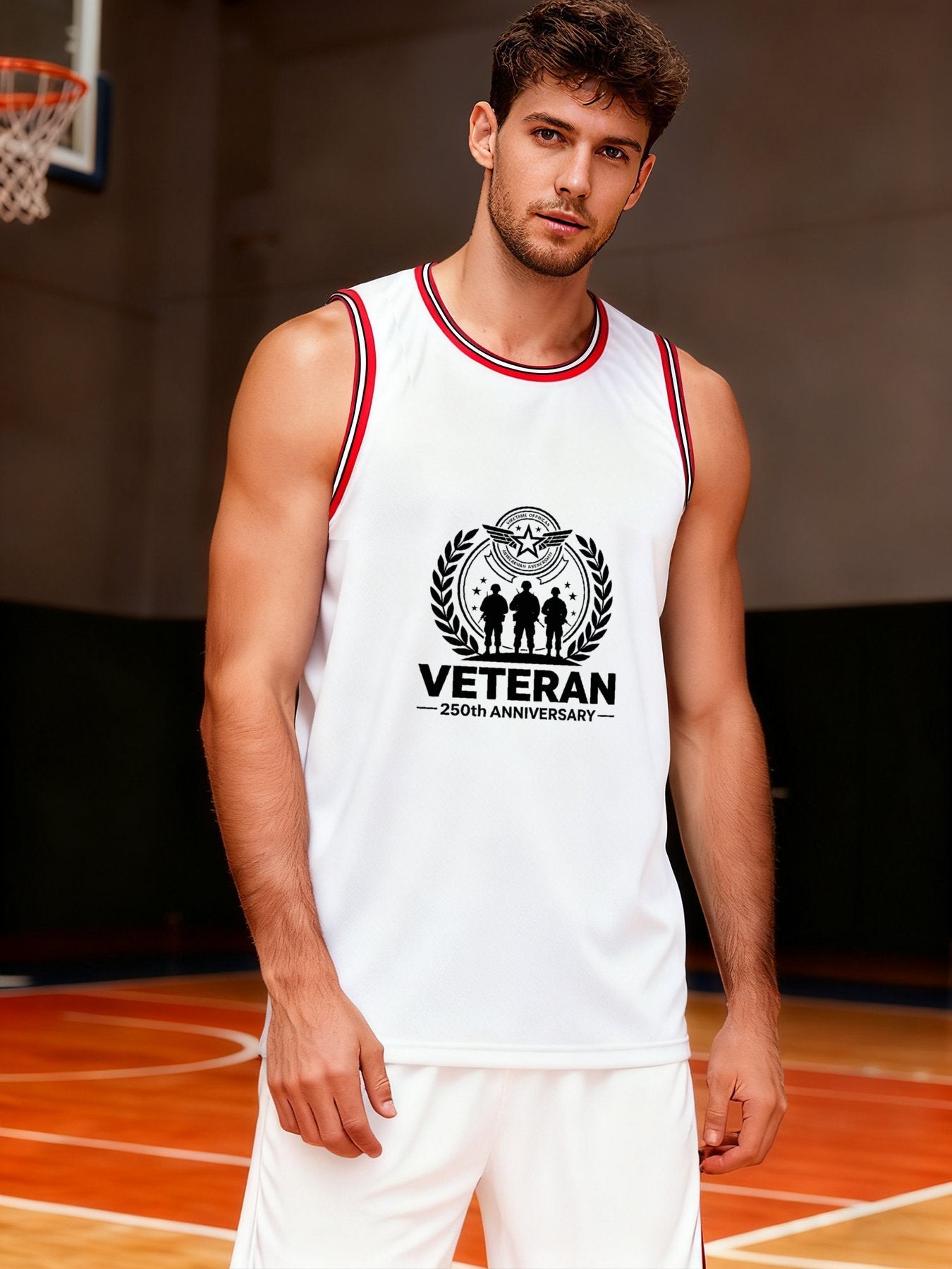 Custom Adult Basketball Jersey Personalized Print Basketball Top, USA 250th. Veteran Graphic