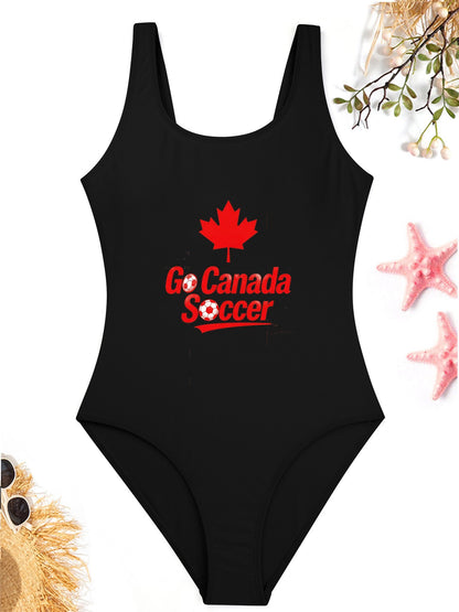 Unique World Cup 2026 Canada Soccer Graphic One Piece Swimsuit, Trendy Outfit for Beach Pool & Vacation