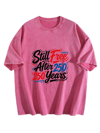 230g Pure Cotton Double-sided Print Adult's America 250th. Graphic Washed T-Shirt, Casual Cotton Tee for Daily Wear