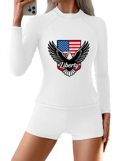Printed Surf Wear Set, USA 250th. Graphic Customize Comfort Stretchy Bathing Suit for Ladies Outdoor Water Sports