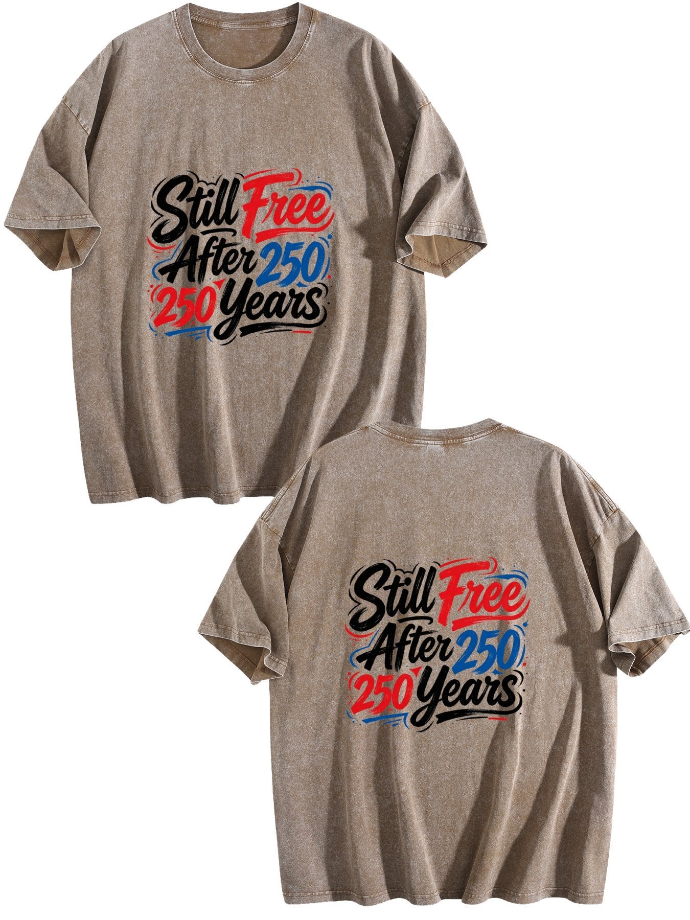 230g Pure Cotton Double-sided Print Adult's America 250th. Graphic Washed T-Shirt, Casual Cotton Tee for Daily Wear