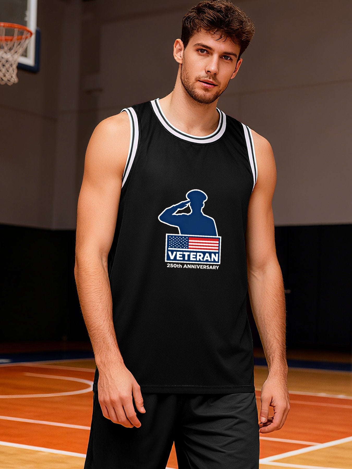 Custom Adult Basketball Jersey Personalized Print Basketball Top, USA 250th. Veteran Graphic