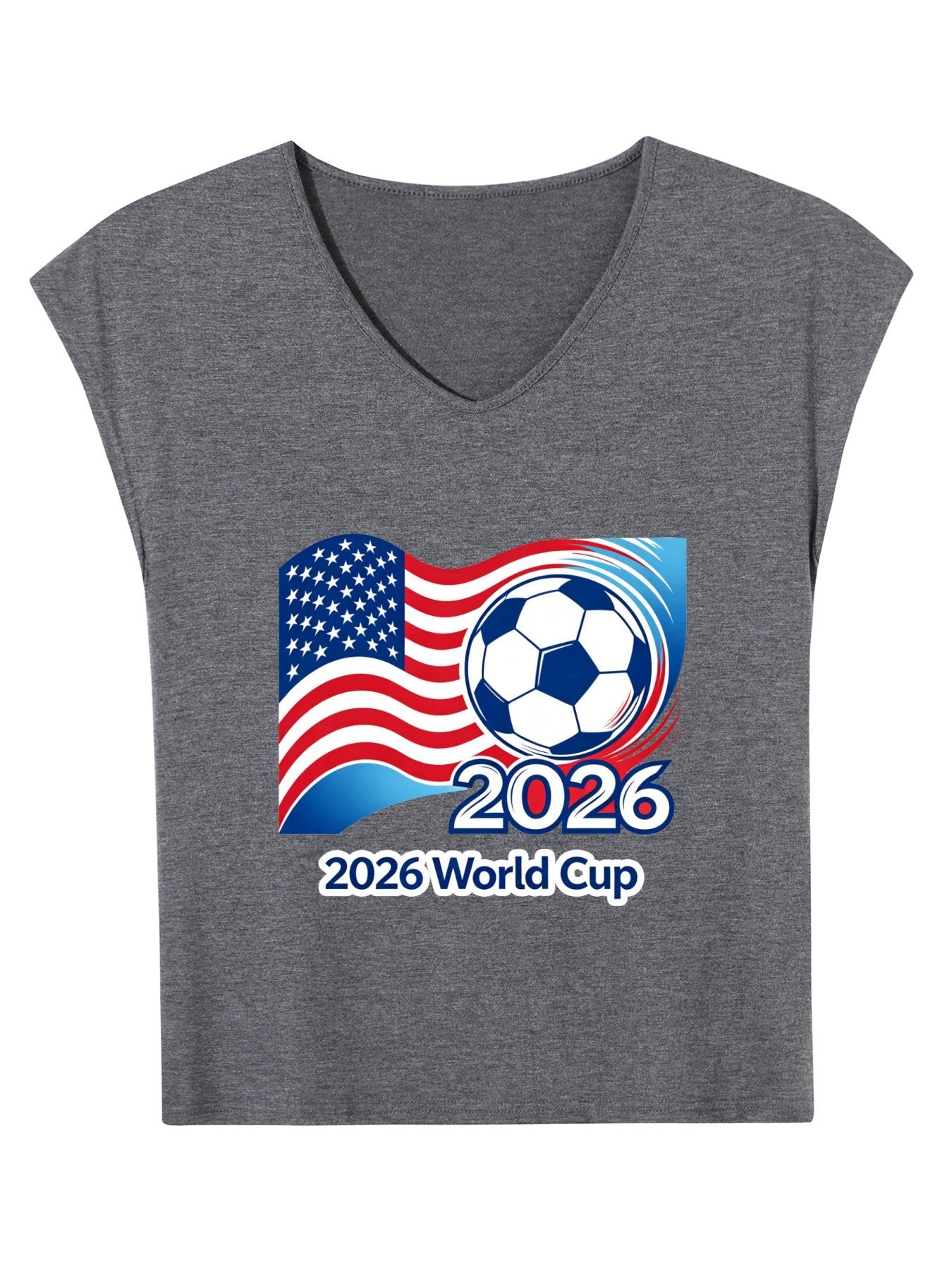 V-neck Sleeveless T-Shirt, Women's World Cup 2026 USA Soccer Graphic T-Shirt, USA Casual Cotton Tee