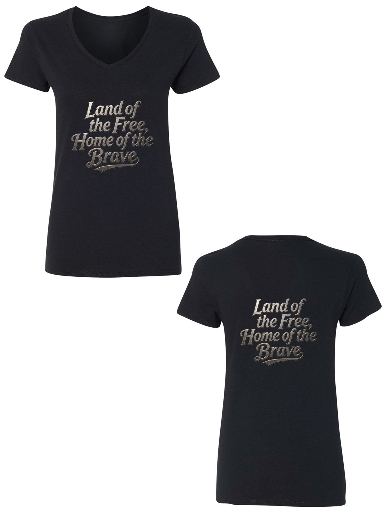 Pure Cotton V-neck Women's USA 250th. "Land of Free. Home of Brave" Graphic T-Shirt, USA Casual Cotton Tee
