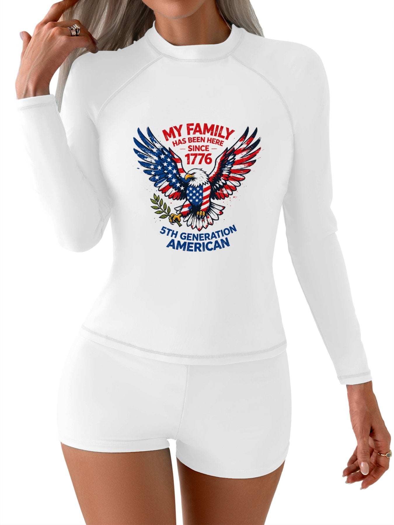Printed Surf Wear Set, USA 250th. Family Legacy Graphic Customize Comfort Stretchy Bathing Suit for Ladies Outdoor Water Sports